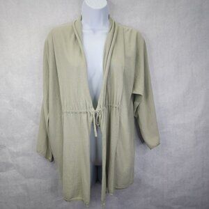 Marla Wynne Cardigan Women Large Sweater Tie Front Mint Green Cotton Lightweight